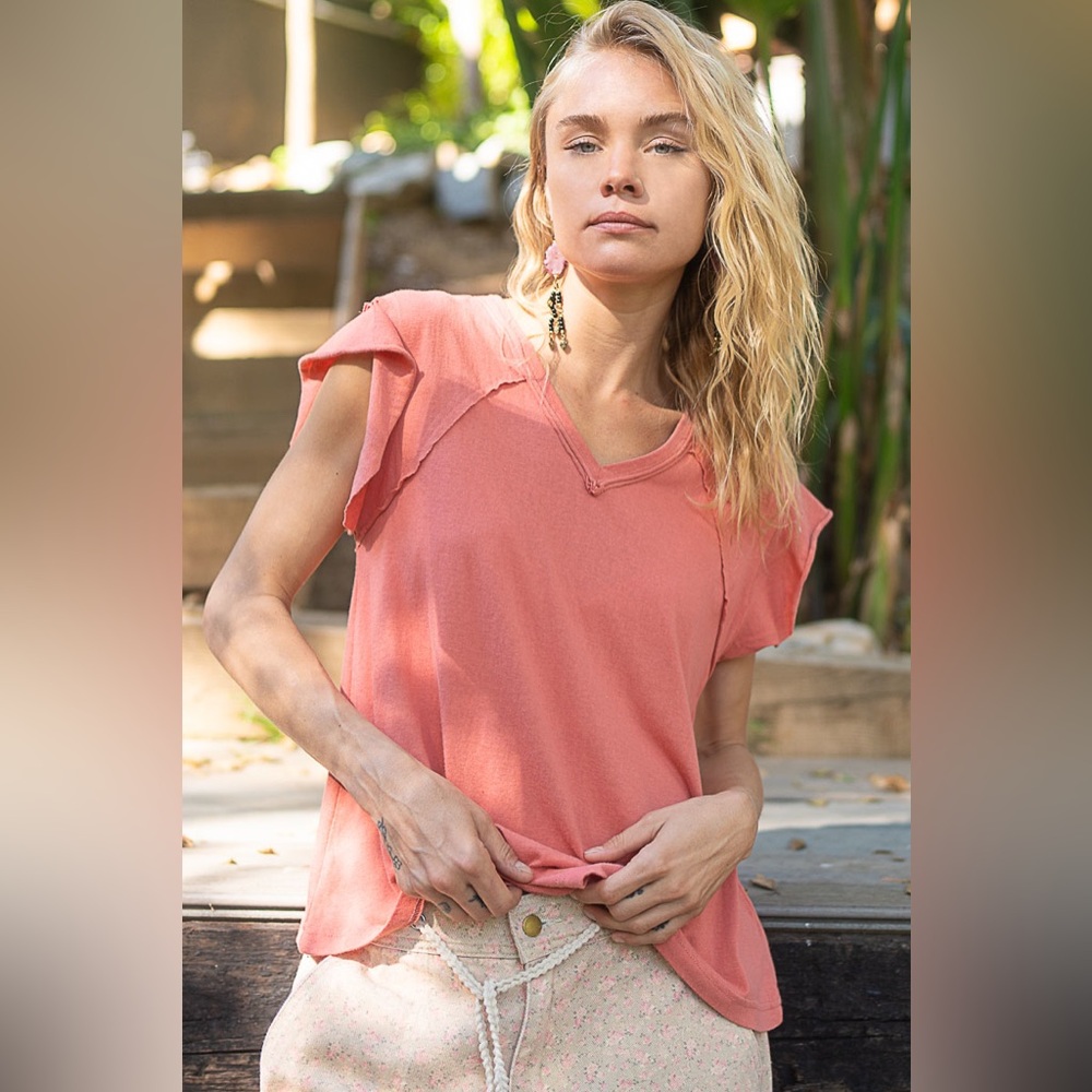 POL Baby Tee Ruffle Sleeve Bohemian Cotton Top - Picture 6 of 9